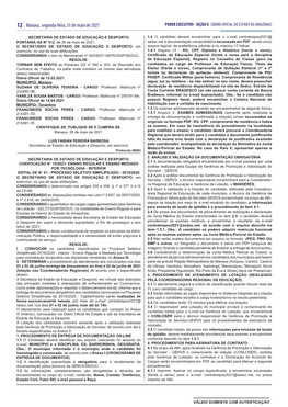 Manaus, Segunda-Feira, 31 De Maio De 2021 PODER EXECUTIVO - SEÇÃO II | DIÁRIO OFICIAL DO ESTADO DO AMAZONAS