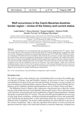 Wolf Occurrence in the Czech-Bavarian-Austrian Border Region – Review of the History and Current Status