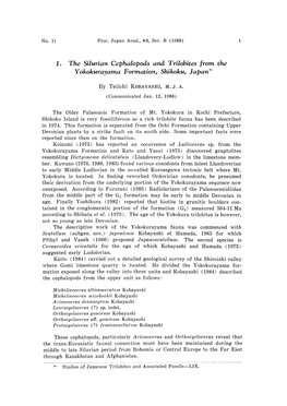 1. the Silurian Cephalopods and Trilobites from the Yokokurayama Formation, Shikoku, Japan*'