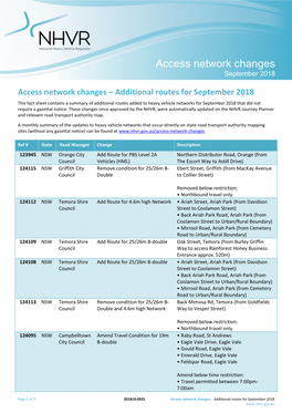 Access Network Changes September 2018