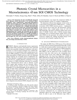 Photonic Crystal Microcavities in a Microelectronics 45 Nm SOI CMOS Technology Christopher V