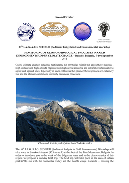 Second Circular 10 IAG/AIG SEDIBUD (Sediment Budgets in Cold