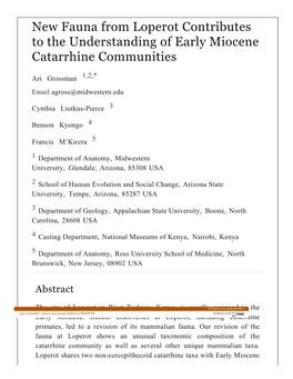 New Fauna from Loperot Contributes to the Understanding of Early Miocene Catarrhine Communities