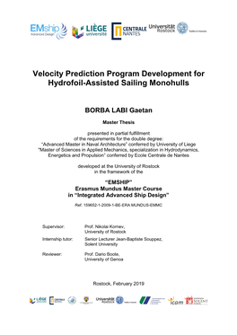 Velocity Prediction Program Development for Hydrofoil-Assisted Sailing Monohulls