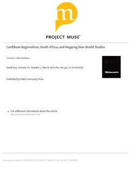 Caribbean Regionalism, South Africa, and Mapping New World Studies