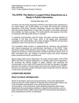 The NYPD: the Nation’S Largest Police Department As a Study in Public Information