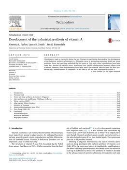 Development of the Industrial Synthesis of Vitamin A