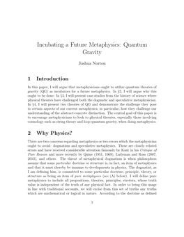 Incubating a Future Metaphysics: Quantum Gravity