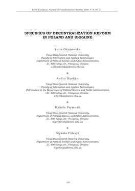 Specifics of Decentralization Reform in Poland and Ukraine