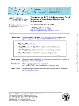 Inflammation Regulator of Lymphocyte Homing and LPA Axis Emerges As