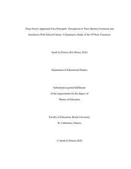 Three Newly Appointed Vice-Principals' Perceptions Of