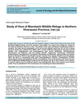 Study of Flora of Miandasht Wildlife Refuge in Northern Khorasan