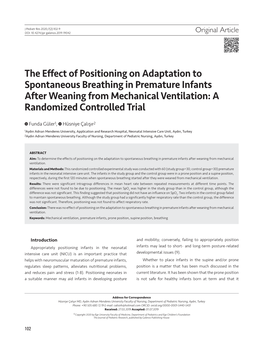 The Effect of Positioning on Adaptation to Spontaneous Breathing in Premature Infants After Weaning from Mechanical Ventilation: a Randomized Controlled Trial