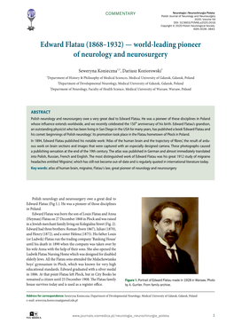 Edward Flatau (1868–1932) — World-Leading Pioneer of Neurology and Neurosurgery