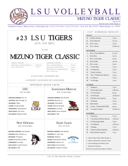 LSU VOLLEYBALL in the MIZUNO TIGER CLASSIC August 24-25 Maravich Center • Baton Rouge, La