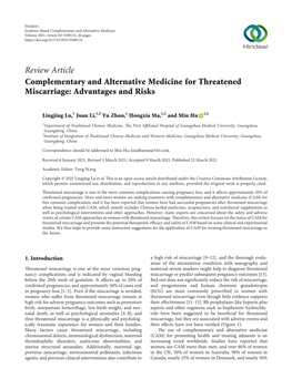 Review Article Complementary and Alternative Medicine for Threatened Miscarriage: Advantages and Risks