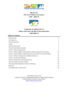 Big Era Six the Great Global Convergence 1400 – 1800 CE