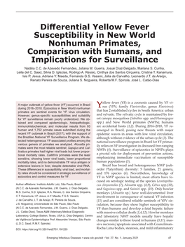 Differential Yellow Fever Susceptibility in New World Nonhuman Primates, Comparison with Humans, and Implications for Surveillance Natália C.C