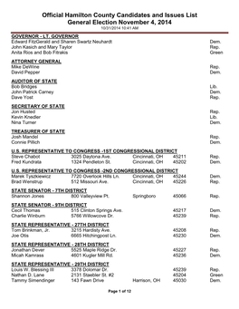 Hamilton County Candidates List May 4, 2010