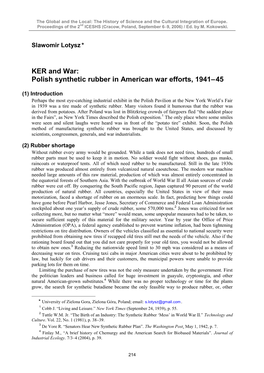 KER and War: Polish Synthetic Rubber in American War Efforts, 1941-45