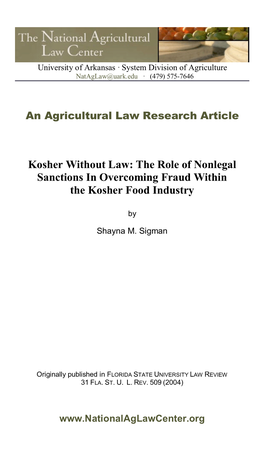 Kosher Without Law: the Role of Nonlegal Sanctions in Overcoming Fraud Within the Kosher Food Industry
