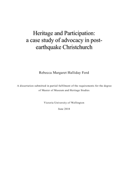 Heritage and Participation: a Case Study of Advocacy in Post- Earthquake Christchurch