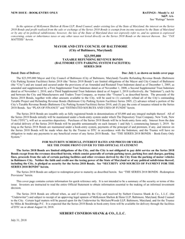 MAYOR and CITY COUNCIL of BALTIMORE (City of Baltimore, Maryland) $23,595,000 TAXABLE REFUNDING REVENUE BONDS (BALTIMORE CITY PARKING SYSTEM FACILITIES) SERIES 2018