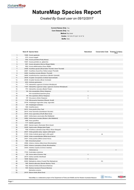 Naturemap Species Report Created by Guest User on 05/12/2017