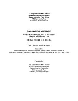 U.S. Department of the Interior Bureau of Land Management Eastern Interior Field Office 1150 University Ave Fairbanks, Alaska 99709