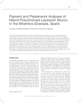 Pigment and Plasterwork Analyses of Nasrid Polychromed Lacework Stucco in the Alhambra (Granada, Spain)