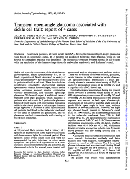 Transient Open-Angle Glaucoma Associated with Sickle Cell Trait: Report of 4 Cases ALAN H