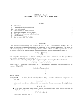 Monday - Talk 4 Algebraic Structure on Cohomology