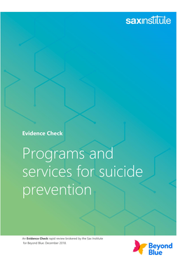 Programs and Services for Suicide Prevention