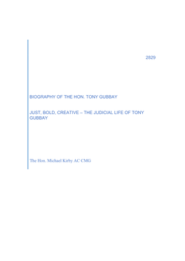 THE JUDICIAL LIFE of TONY GUBBAY the Hon