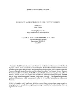 Inequality and Institutions in 20Th Century America