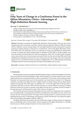 Fifty Years of Change in a Coniferous Forest in the Qilian Mountains, China—Advantages of High-Deﬁnition Remote Sensing