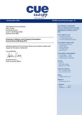 ASX Market Announcements ASX Limited Exchange Centre Level 4