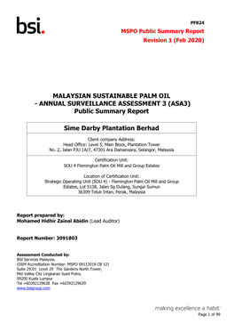 Public Summary Report Sime Darby Plantation Berhad