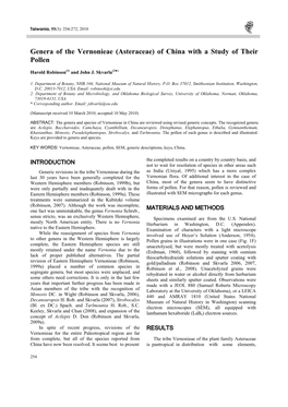 Asteraceae) of China with a Study of Their Pollen