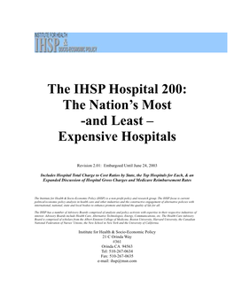 The IHSP Hospital 200: the Nation's Most -And Least