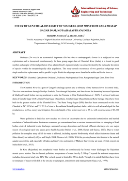 Study of Genetical Diversity of Mahseer ( Tor Tor ) from Rana Pratap Sagar Dam, Kota (Rajasthan) India