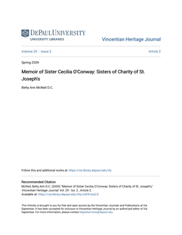 Memoir of Sister Cecilia O'conway: Sisters of Charity of St. Joseph's