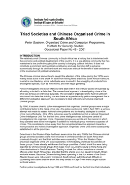 Triad Societies and Chinese Organised Crime in South Africa