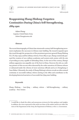 Reappraising Zhang Zhidong: Forgotten Continuities During China’S Self-Strengthening, 1884-1901