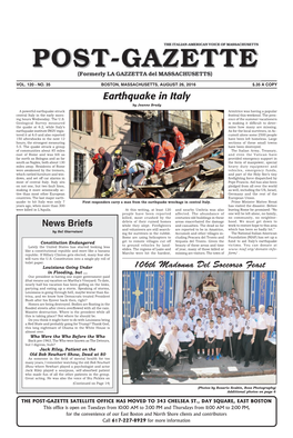 Earthquake in Italy by Jeanne Brady a Powerful Earthquake Struck Armitrice Was Having a Popular Central Italy in the Early Morn- Festival This Weekend