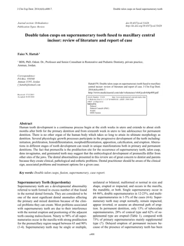 Double Talon Cusps on Supernumerary Tooth Fused to Maxillary Central Incisor: Review of Literature and Report of Case