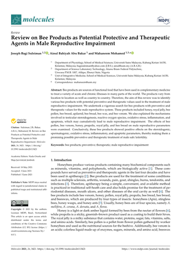 Review on Bee Products As Potential Protective and Therapeutic Agents in Male Reproductive Impairment