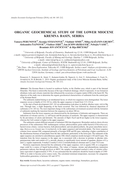 Or Ganic Geo Chemi Cal Study of the Lower Mio Cene Kremna Ba Sin, Ser Bia