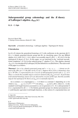 R. Ji and C. Ogle. Subexponential Group Cohomology and the K-Theory