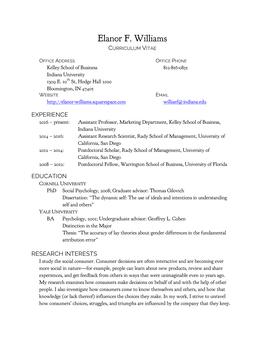 Elanor F. Williams CURRICULUM VITAE